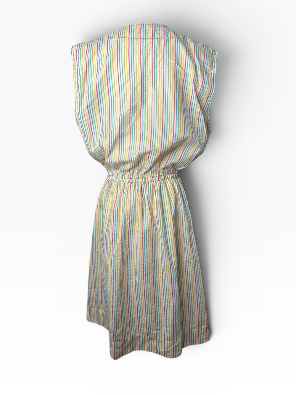 Vintage 1980s Handmade Rainbow Stripe Button Front Dress - Picture 5 of 10